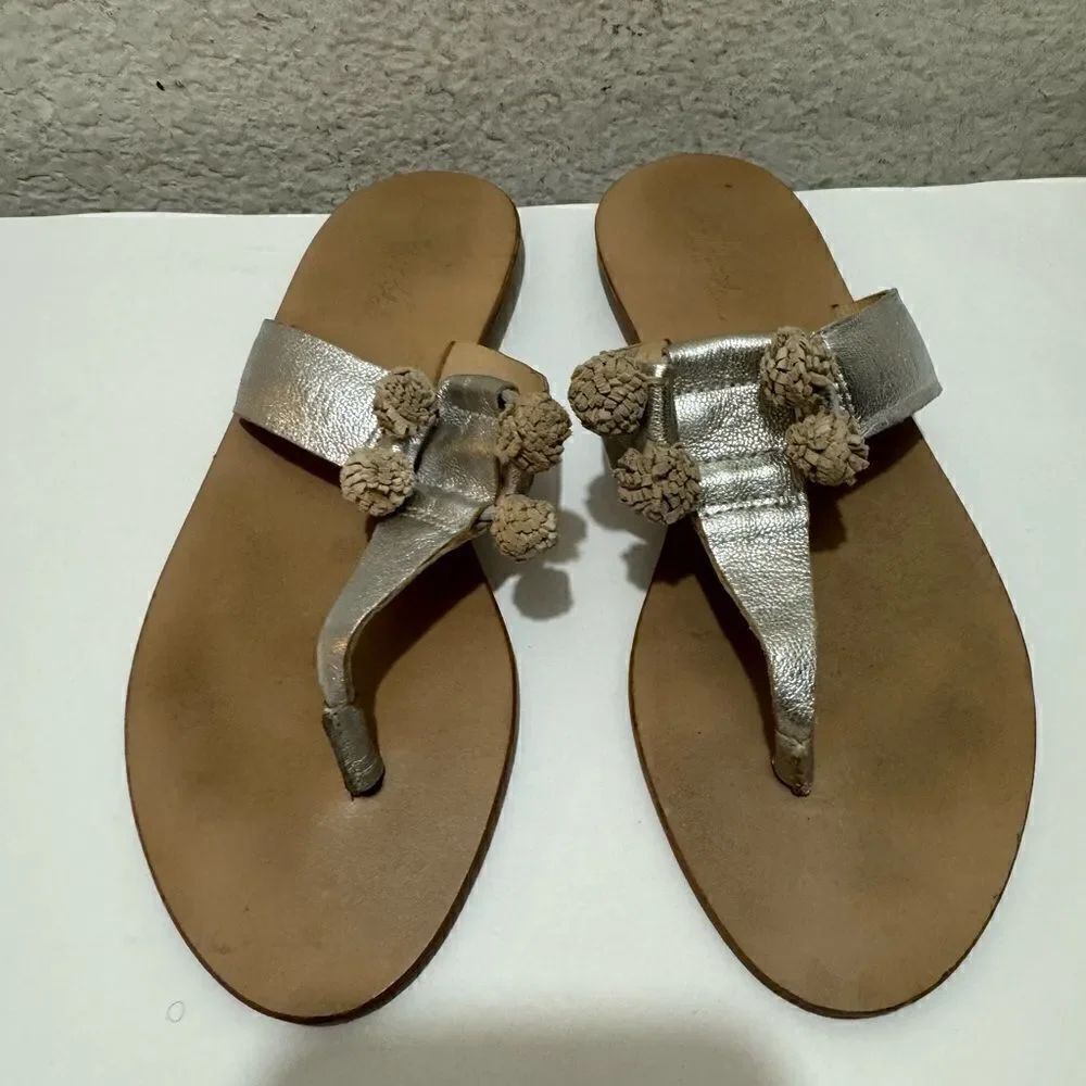 Loeffler Randall - Sosie Pom Pom Thong Sandals silver metallic